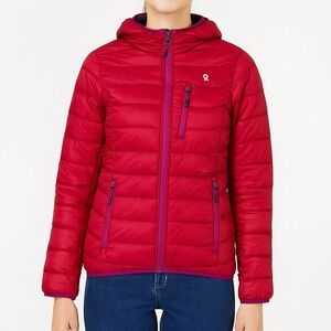 Little Donkey Andy Puffer Jacket Womens XS Red Hooded‎ Quilted Winter Outdoor